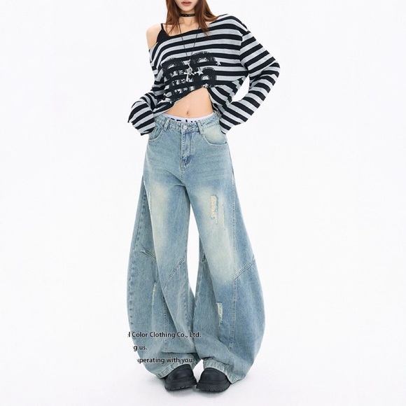 urba Denim - retro wide-leg curved knife jeans high waist versatile practical sickle pants